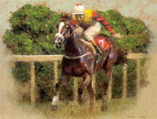 Enrique Castro (1938-) A Sure Bet, A Final Push, Racing For The Finish and Racing In Progress largest 12 x 19in.